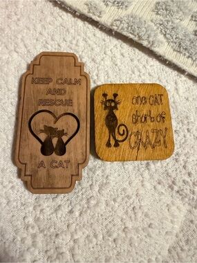 Handcrafted Wooden Cat magnets  - Brown and Tan